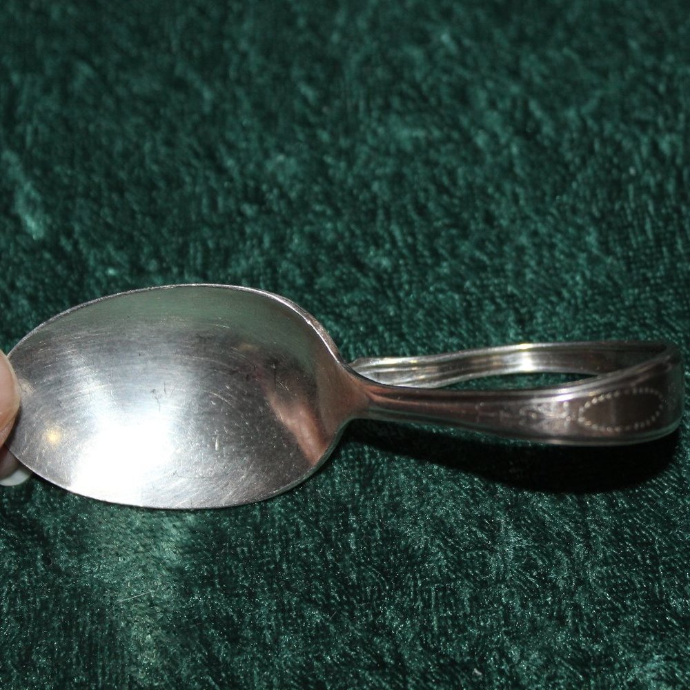 Antique Silver Plate Baby Spoon. Curled Spoon Handle - Rogers Bro. 1900s